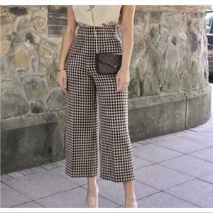 ZARA Women’s Houndstooth Pull On Pants High Rise Stretch Ankle Length size XS